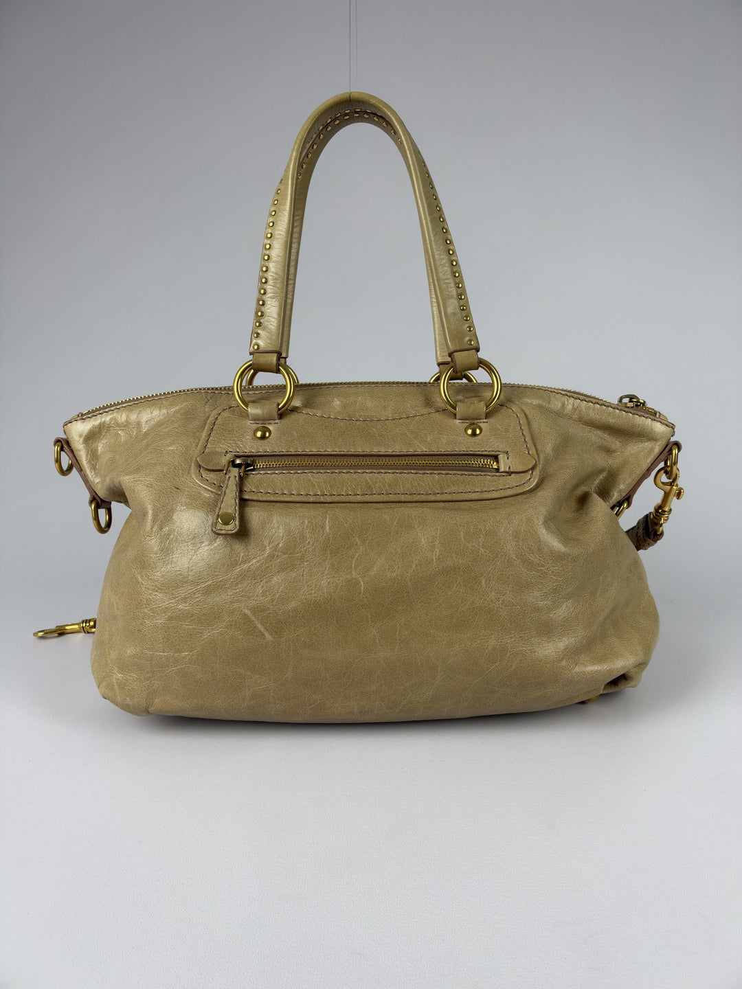 Miu Miu Vitello Lux Leather 2-Way Crossbody Shoulder Bag in Beige/Taupe, Detailansicht 2