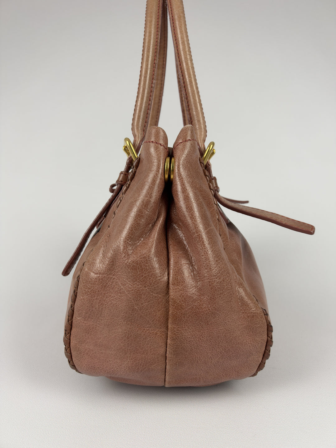 Prada Vitello Shine Leather Bow Tote Shoulder Bag in Rosé/Altrosa, Detailansicht 1