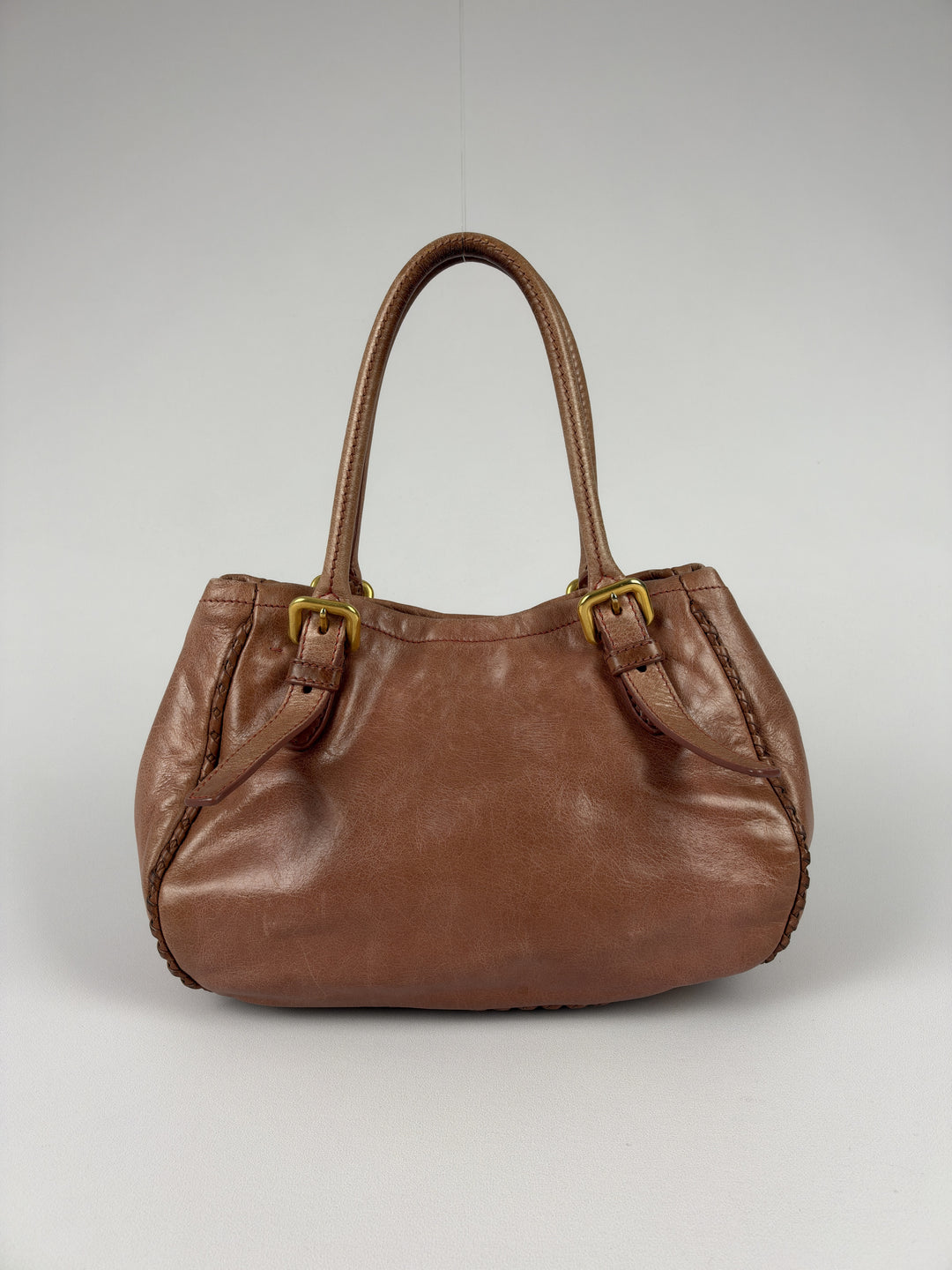 Prada Vitello Shine Leather Bow Tote Shoulder Bag in Rosé/Altrosa, Detailansicht 2