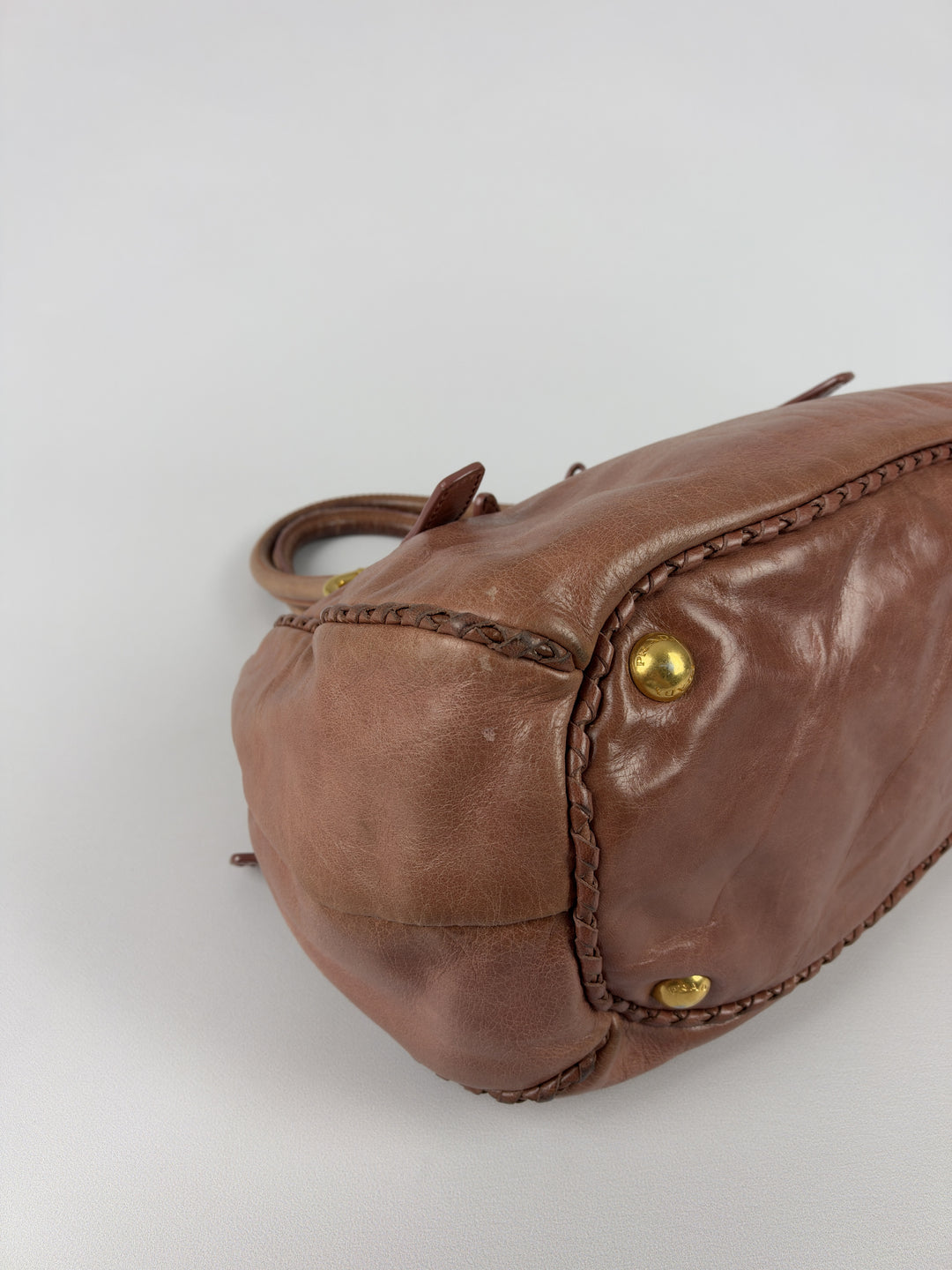 Prada Vitello Shine Leather Bow Tote Shoulder Bag in Rosé/Altrosa, Detailansicht 6