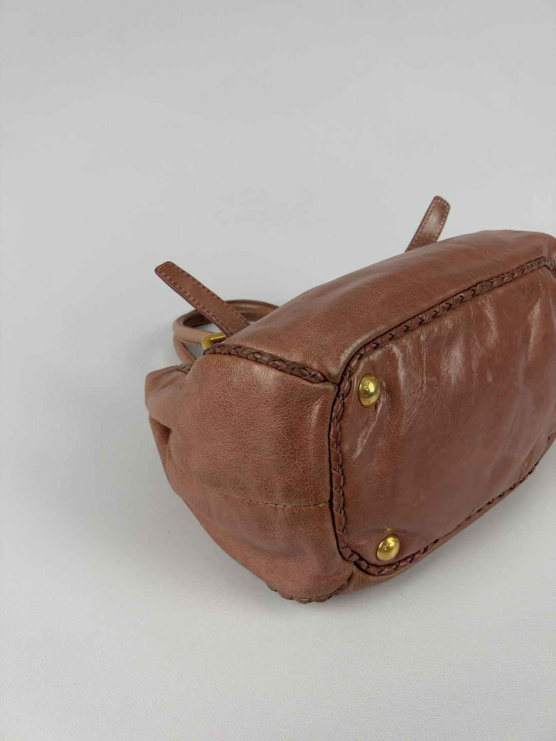 Prada Vitello Shine Leather Bow Tote Shoulder Bag in Rosé/Altrosa, Detailansicht 8