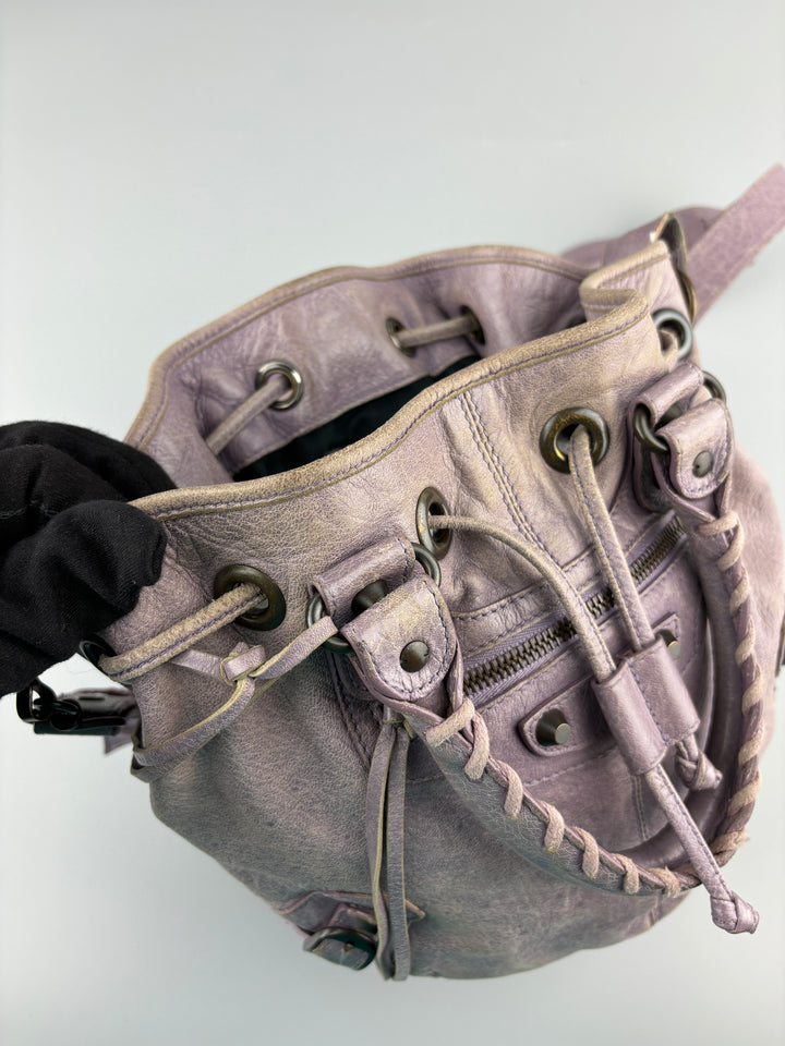 vintage Balenciaga City Pompom Bag pink für Frauen, second hand women balenciaga pompom bag