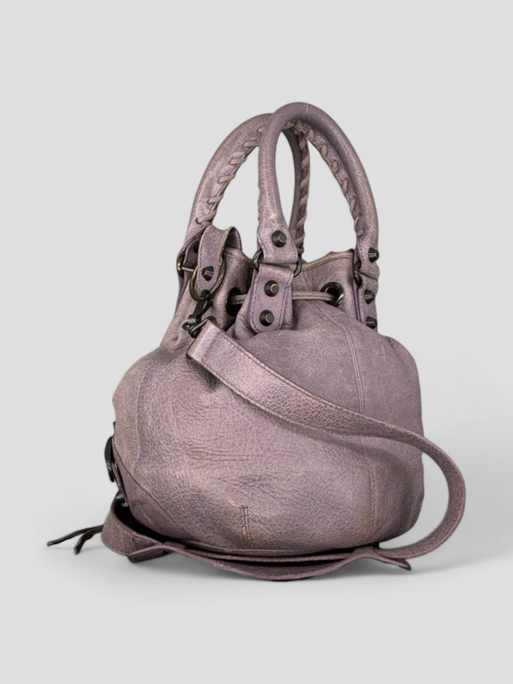 vintage Balenciaga City Pompom Bag pink für Frauen, second hand women balenciaga pompom bag