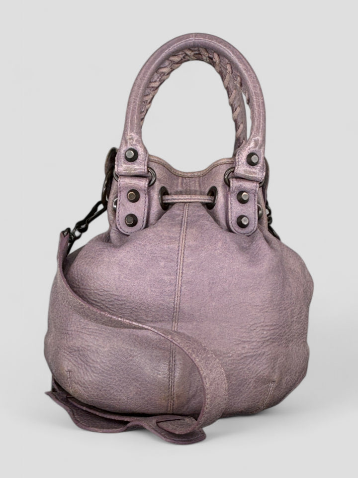 vintage Balenciaga City Pompom Bag pink für Frauen, second hand women balenciaga pompom bag