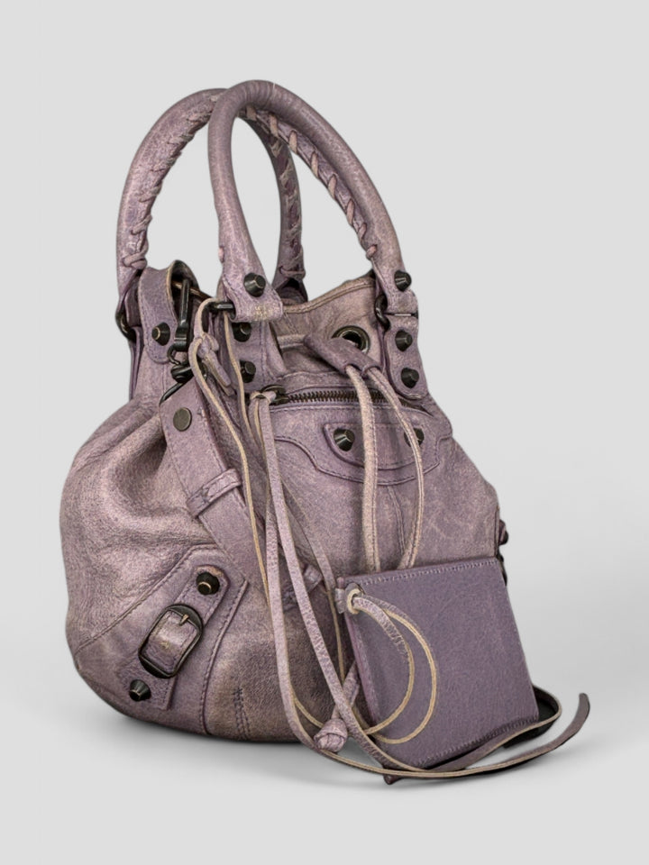 vintage Balenciaga City Pompom Bag pink für Frauen, second hand women balenciaga pompom bag