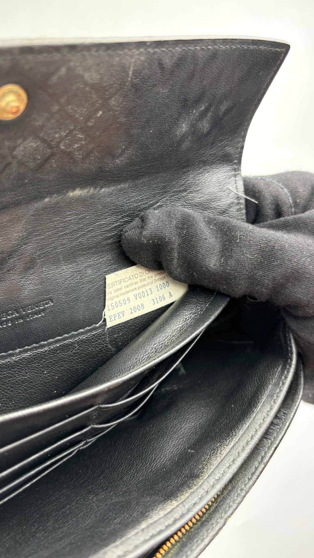 vintage Bottega Veneta Intrecciato Wallet schwarz unisex, second hand botega veneta geldbeutel schwarzv
