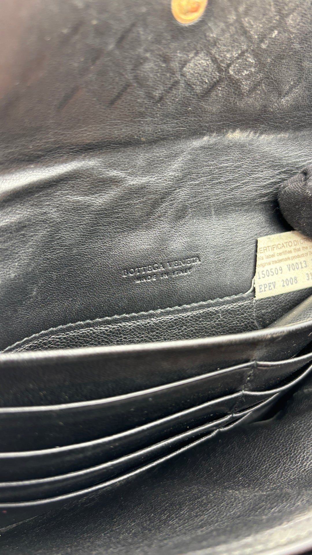 vintage Bottega Veneta Intrecciato Wallet schwarz unisex, second hand botega veneta geldbeutel schwarz