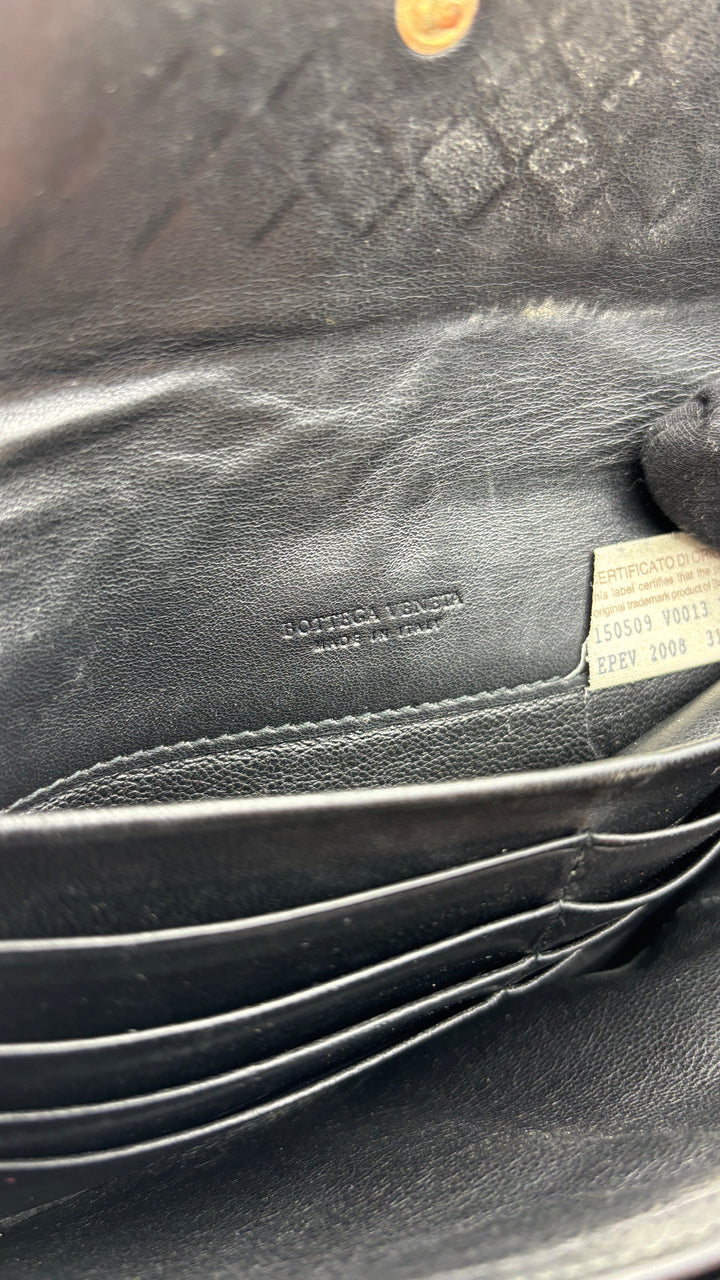vintage Bottega Veneta Intrecciato Wallet schwarz unisex, second hand botega veneta geldbeutel schwarz