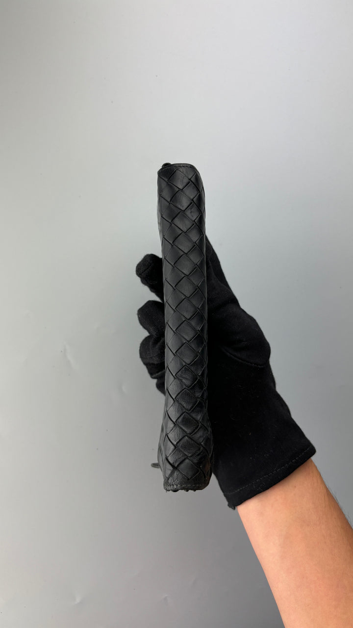vintage Bottega Veneta Intrecciato Wallet schwarz unisex, second hand botega veneta geldbeutel schwarz