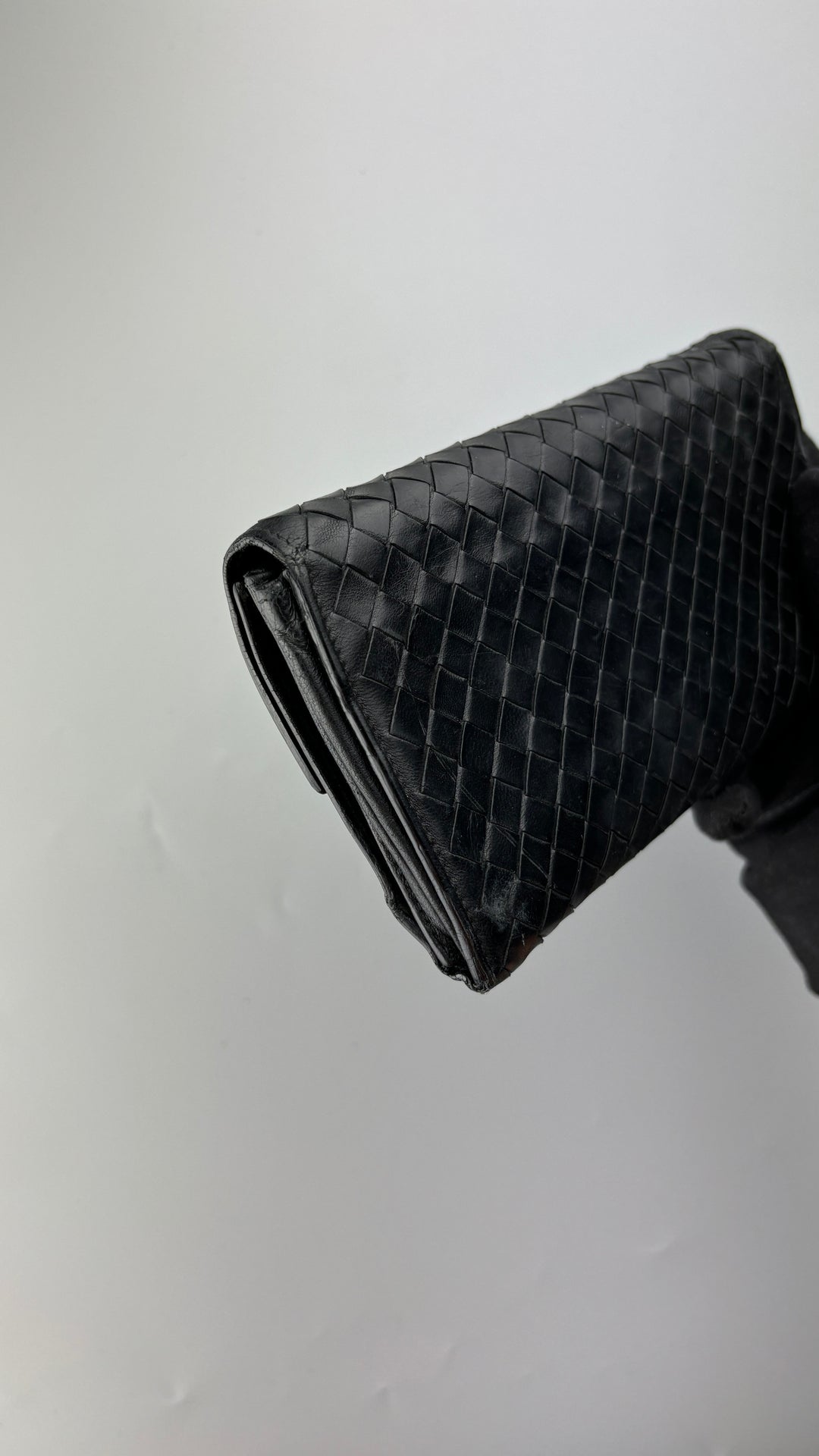 vintage Bottega Veneta Intrecciato Wallet schwarz unisex, second hand botega veneta geldbeutel schwarz