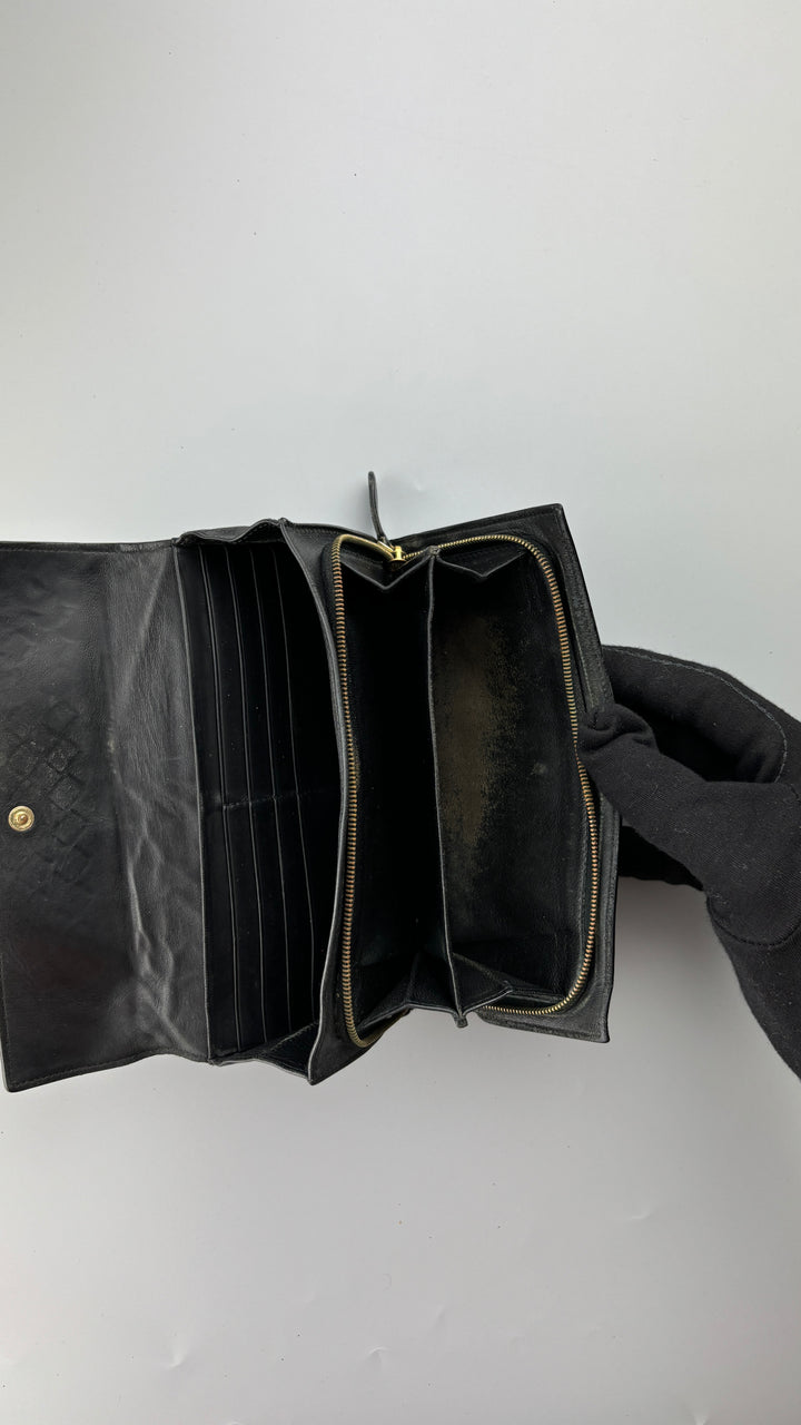 vintage Bottega Veneta Intrecciato Wallet schwarz unisex, second hand botega veneta geldbeutel schwarz
