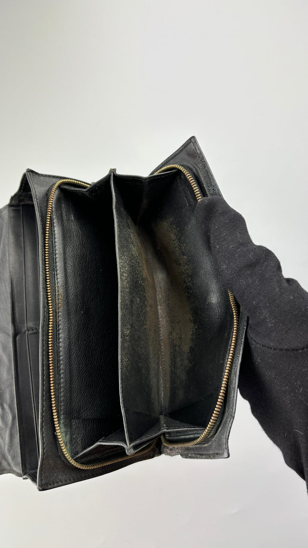 vintage Bottega Veneta Intrecciato Wallet schwarz unisex, second hand botega veneta geldbeutel schwarz