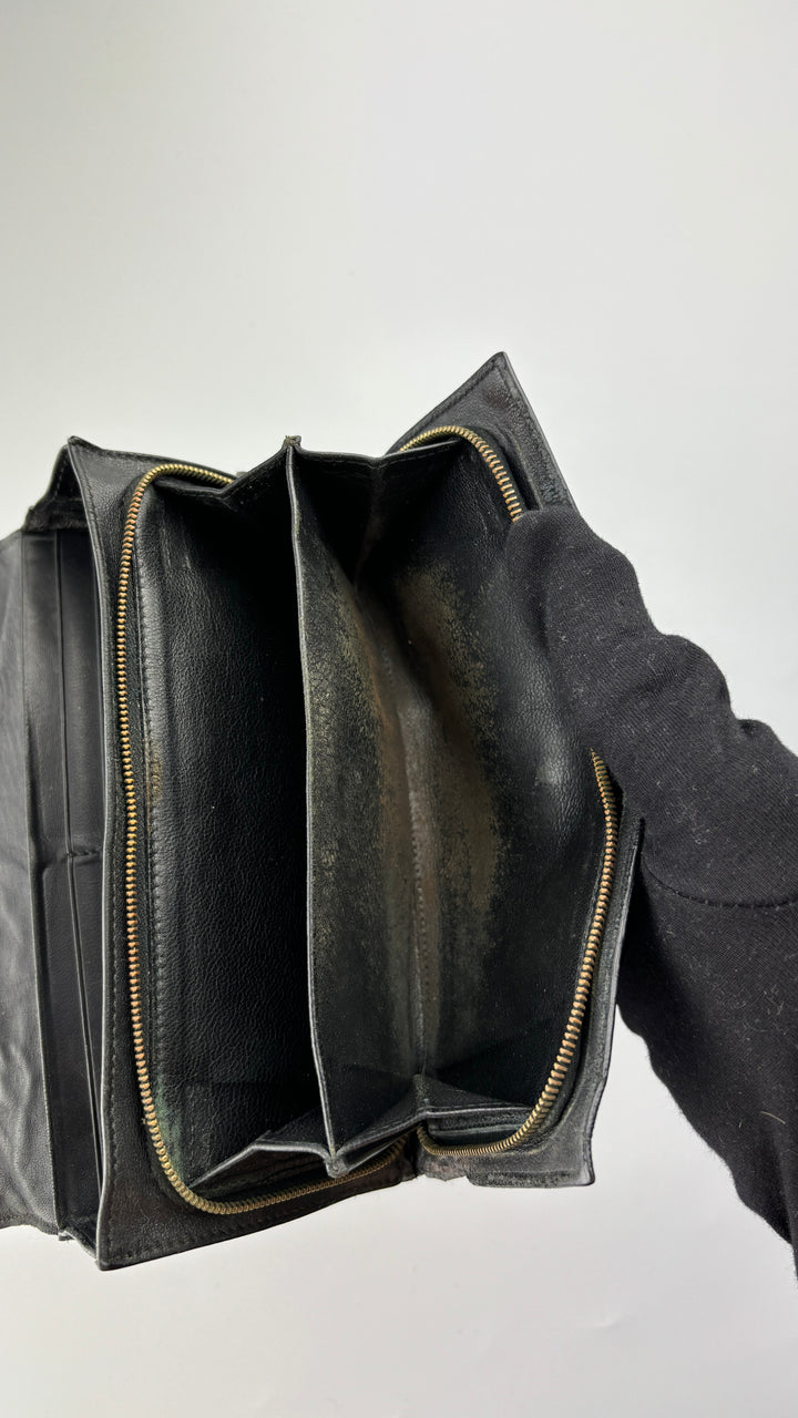 vintage Bottega Veneta Intrecciato Wallet schwarz unisex, second hand botega veneta geldbeutel schwarz