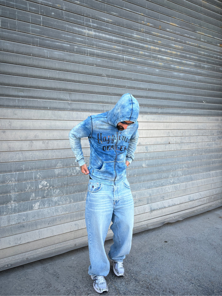 vintage Diesel Y2K "Happiness Dealer" pullover in Jeansblau Herren, second hand diesel sweater blue men