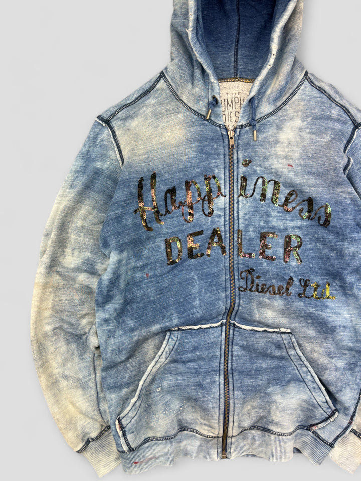 vintage Diesel Y2K "Happiness Dealer" pullover in Jeansblau Herren, second hand diesel sweater blue men