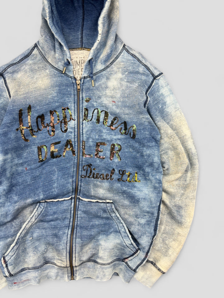 vintage Diesel Y2K "Happiness Dealer" pullover in Jeansblau Herren, second hand diesel sweater blue men