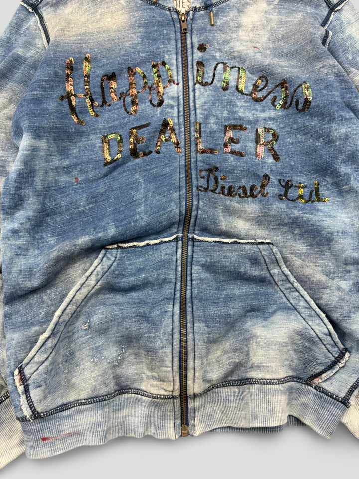vintage Diesel Y2K "Happiness Dealer" pullover in Jeansblau Herren, second hand diesel sweater blue men
