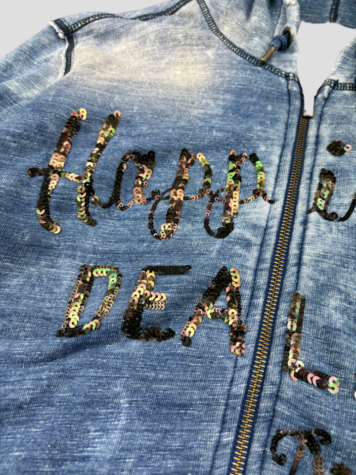 vintage Diesel Y2K "Happiness Dealer" pullover in Jeansblau Herren, second hand diesel sweater blue men