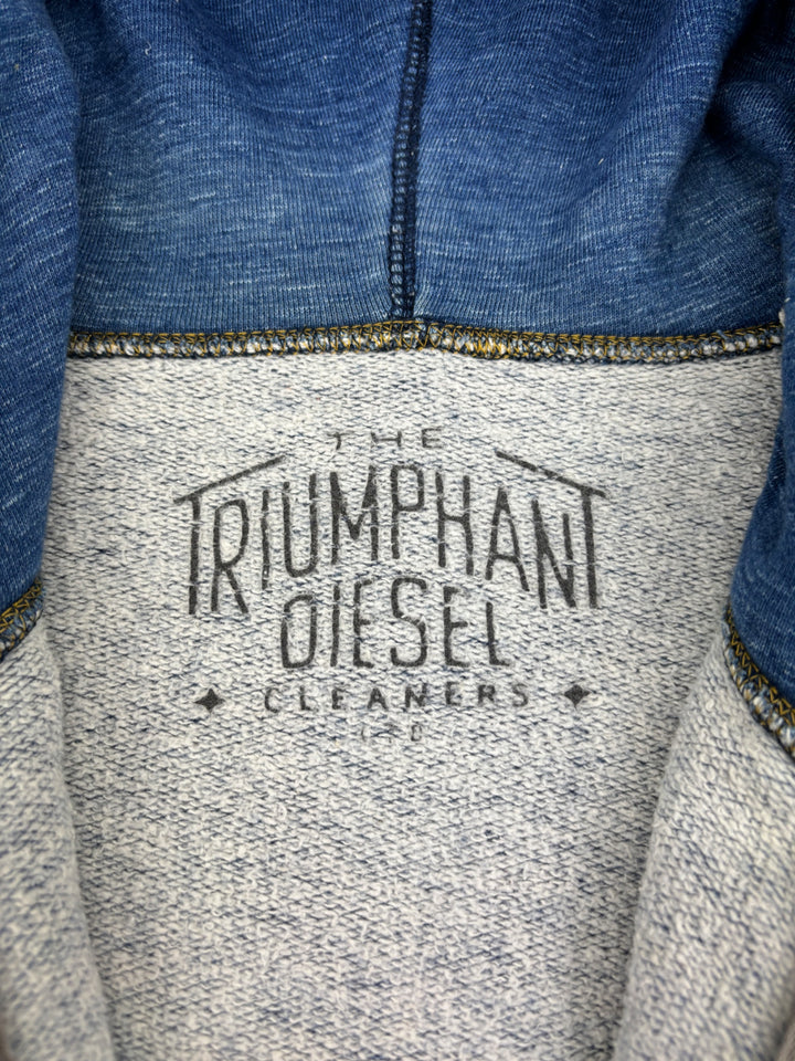 vintage Diesel Y2K "Happiness Dealer" pullover in Jeansblau Herren, second hand diesel sweater blue men