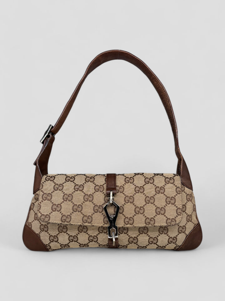 vintage Gucci Damen Small Clip Schultertasche Beige, second hand gucci shoulderbag beige women