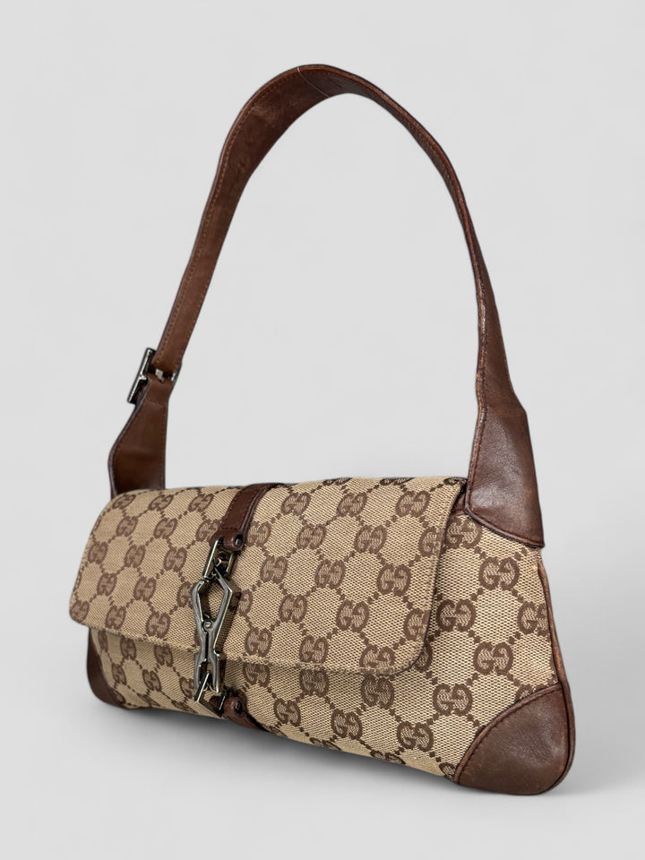 vintage Gucci Damen Small Clip Schultertasche Beige, second hand gucci shoulderbag beige women