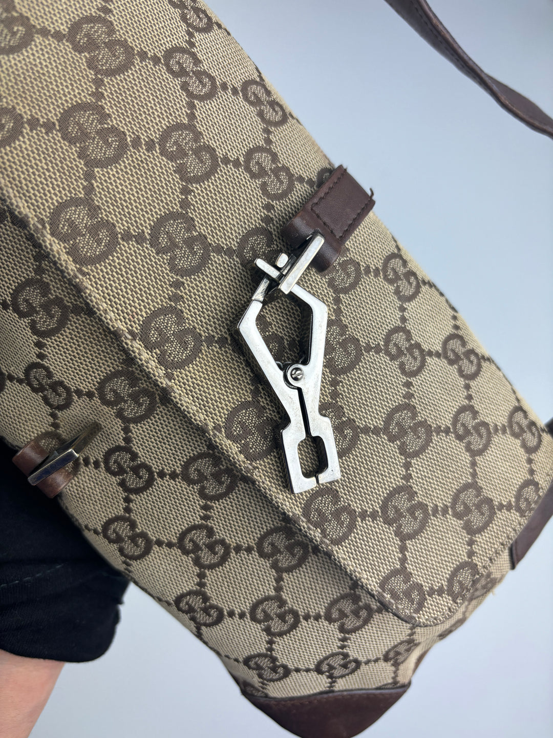 vintage Gucci Damen Small Clip Schultertasche Beige, second hand gucci shoulderbag beige women