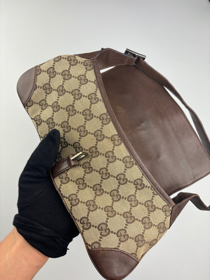 vintage Gucci Damen Small Clip Schultertasche Beige, second hand gucci shoulderbag beige women