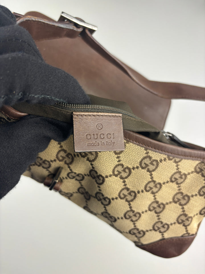 vintage Gucci Damen Small Clip Schultertasche Beige, second hand gucci shoulderbag beige women