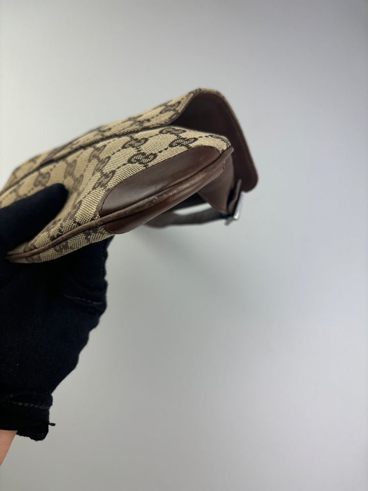 vintage Gucci Damen Small Clip Schultertasche Beige, second hand gucci shoulderbag beige women