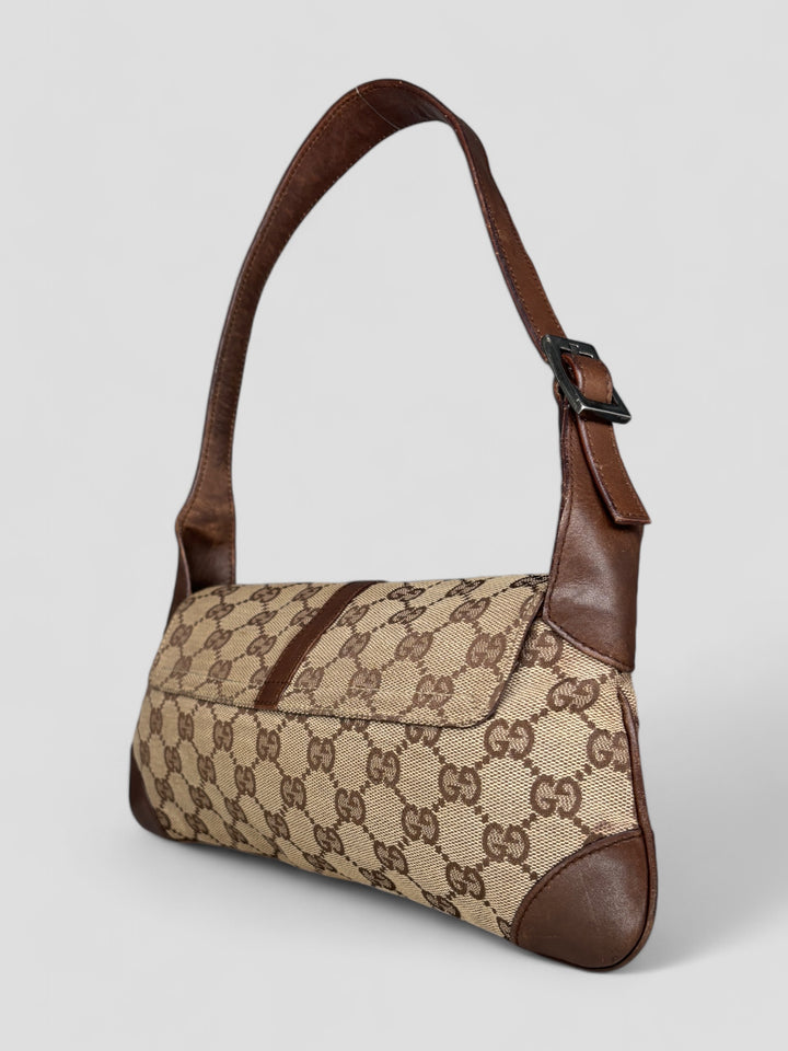vintage Gucci Damen Small Clip Schultertasche Beige, second hand gucci shoulderbag beige women
