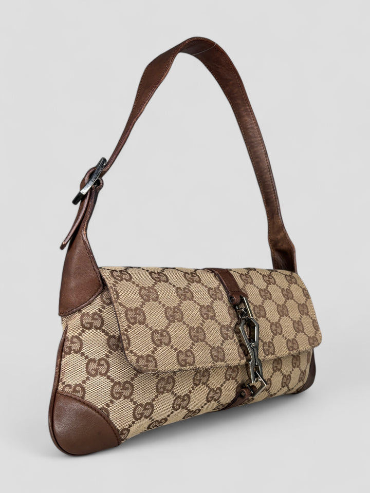 vintage Gucci Damen Small Clip Schultertasche Beige, second hand gucci shoulderbag beige women