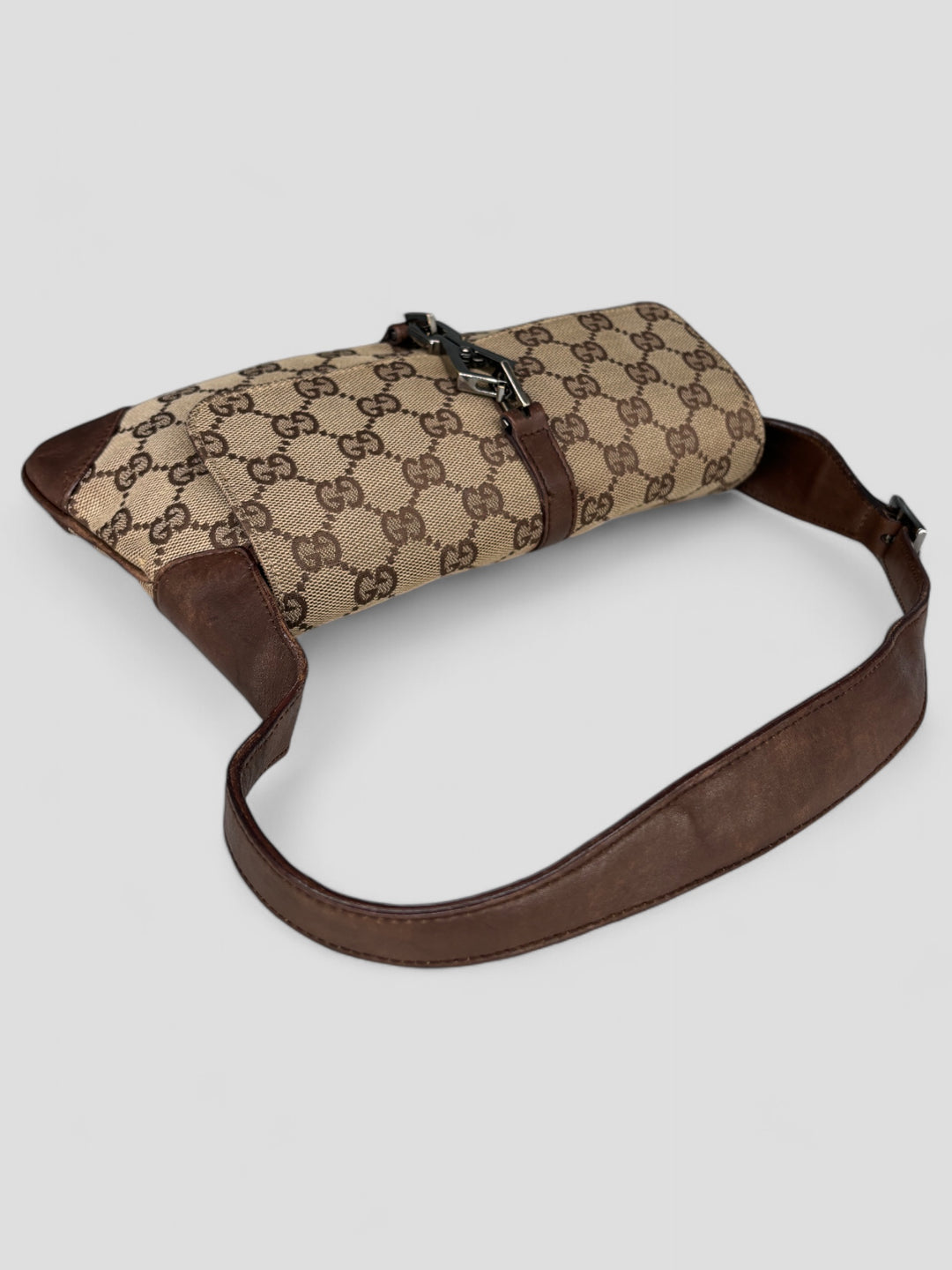 vintage Gucci Damen Small Clip Schultertasche Beige, second hand gucci shoulderbag beige women