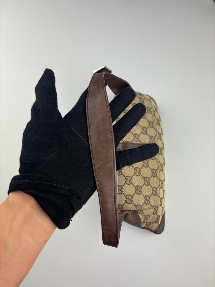 vintage Gucci Damen Small Clip Schultertasche Beige, second hand gucci shoulderbag beige women