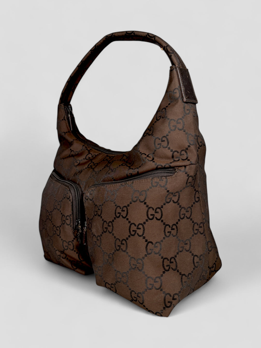 vintage Gucci Double Pocket Hobo Bag Damen braun, second hand gucci women handbag brown