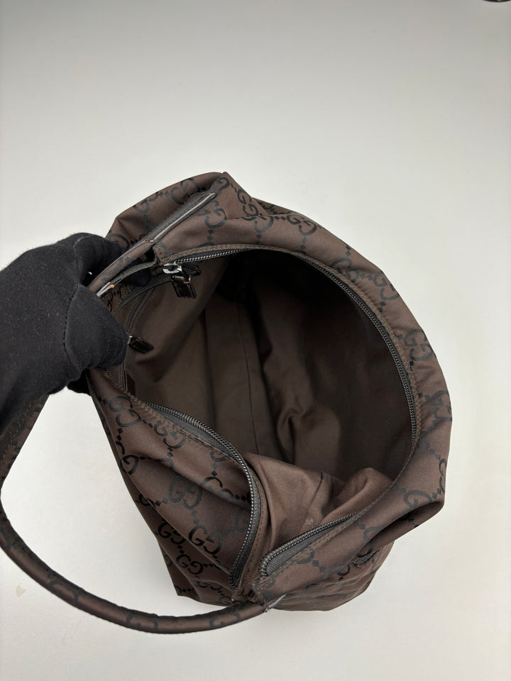 vintage Gucci Double Pocket Hobo Bag Damen braun, second hand gucci women handbag brown