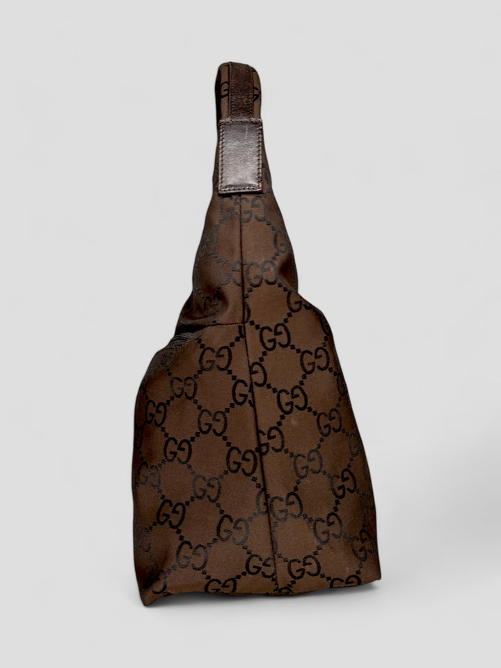 vintage Gucci Double Pocket Hobo Bag Damen braun, second hand gucci women handbag brown