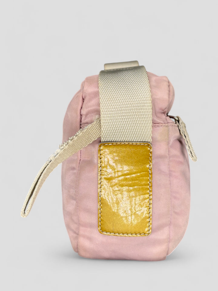 vintage Prada Nylon Umhängetasche rosa unisex, second hand prada crossbodybag pink