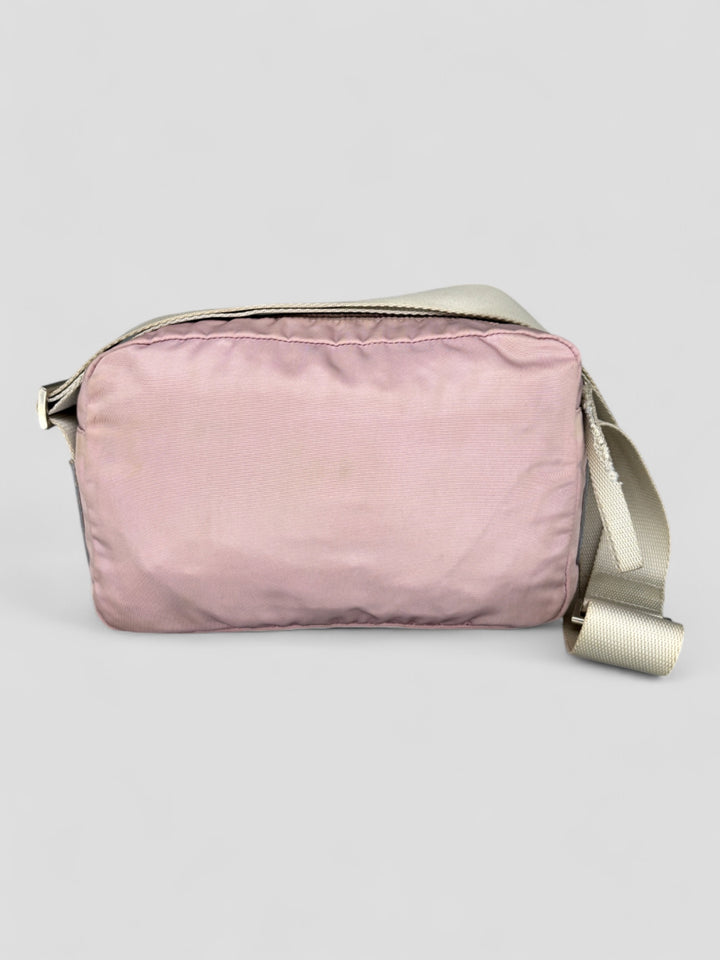 vintage Prada Nylon Umhängetasche rosa unisex, second hand prada crossbodybag pink