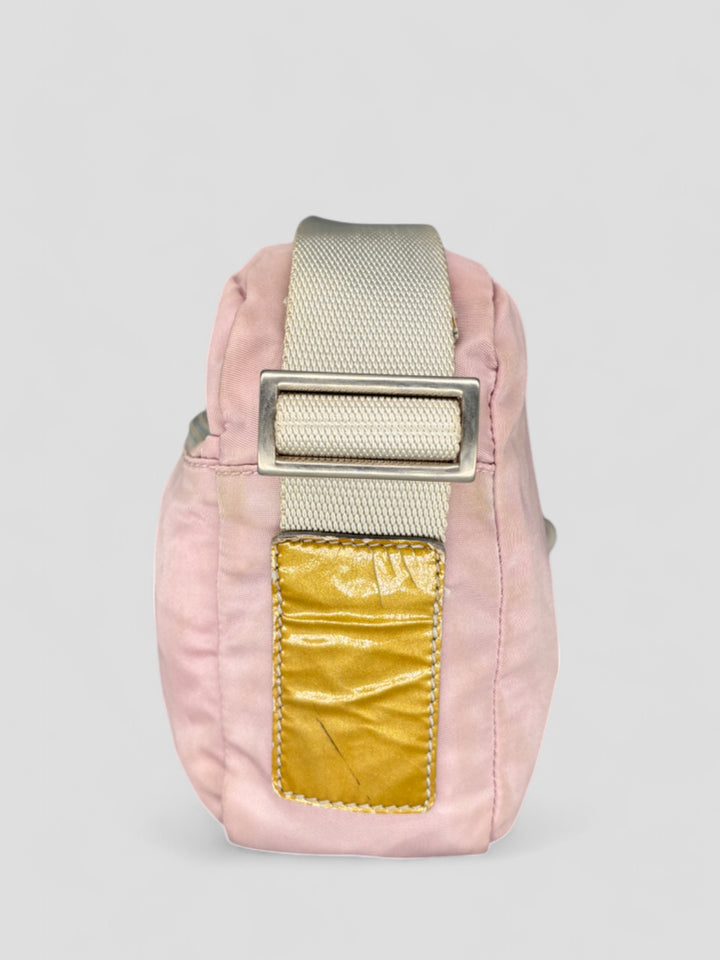 vintage Prada Nylon Umhängetasche rosa unisex, second hand prada crossbodybag pink