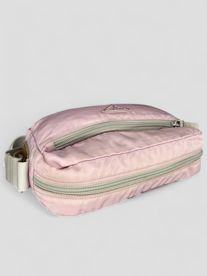 vintage Prada Nylon Umhängetasche rosa unisex, second hand prada crossbodybag pink