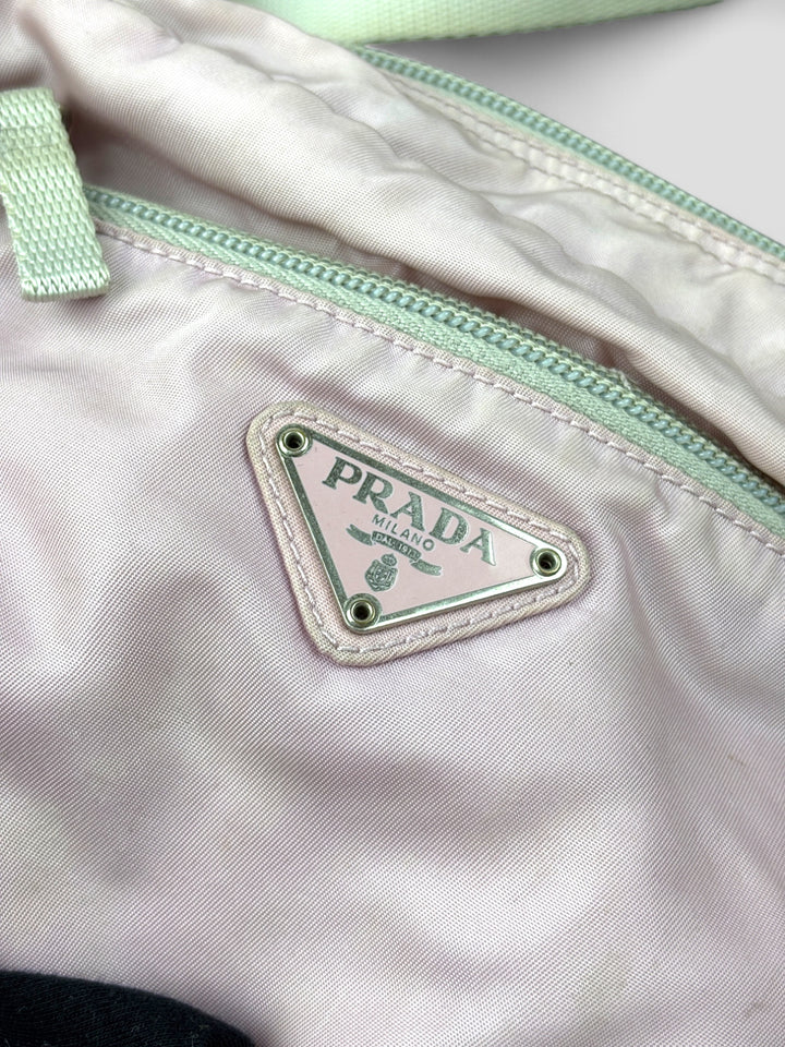 vintage Prada Nylon Umhaengetasche rosa unisex, second hand prada crossbodybag pink