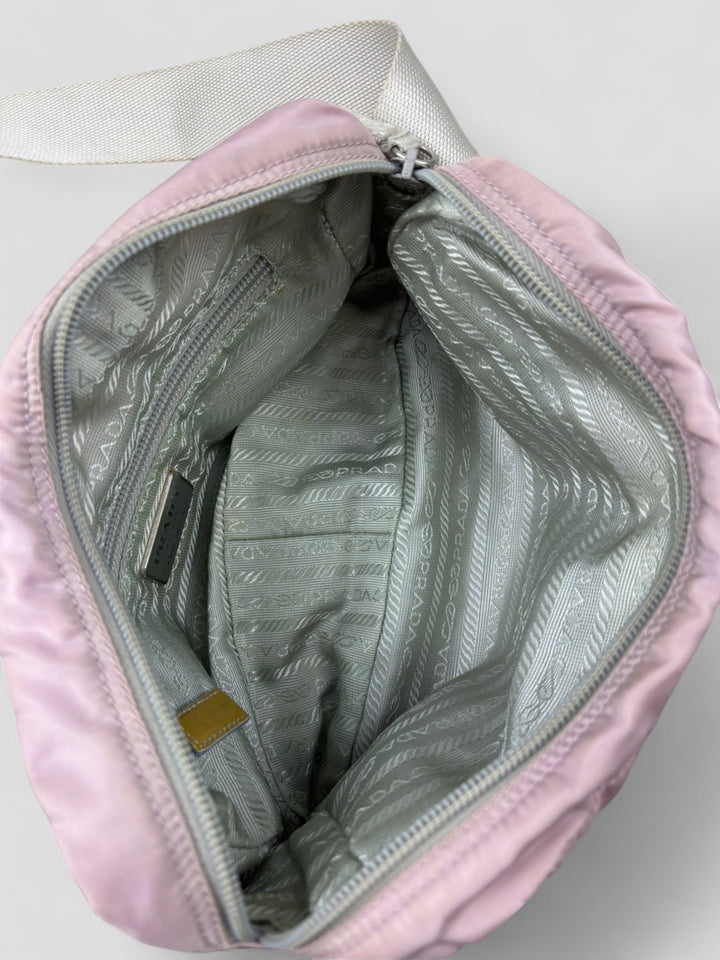 vintage Prada Nylon Umhaengetasche rosa unisex, second hand prada crossbodybag pink