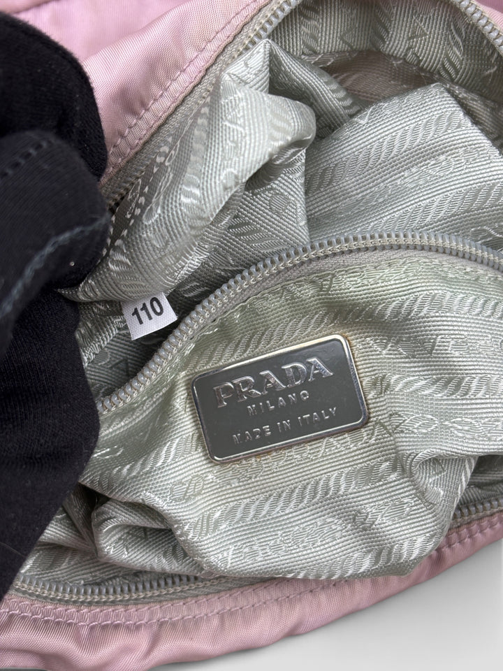 vintage Prada Nylon Umhaengetasche rosa unisex, second hand prada crossbodybag pink