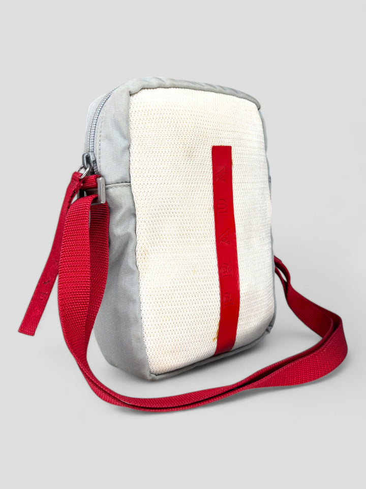 vintage Prada Sport umhängetasche weiß unisex, second hand prada crossbodybag white 