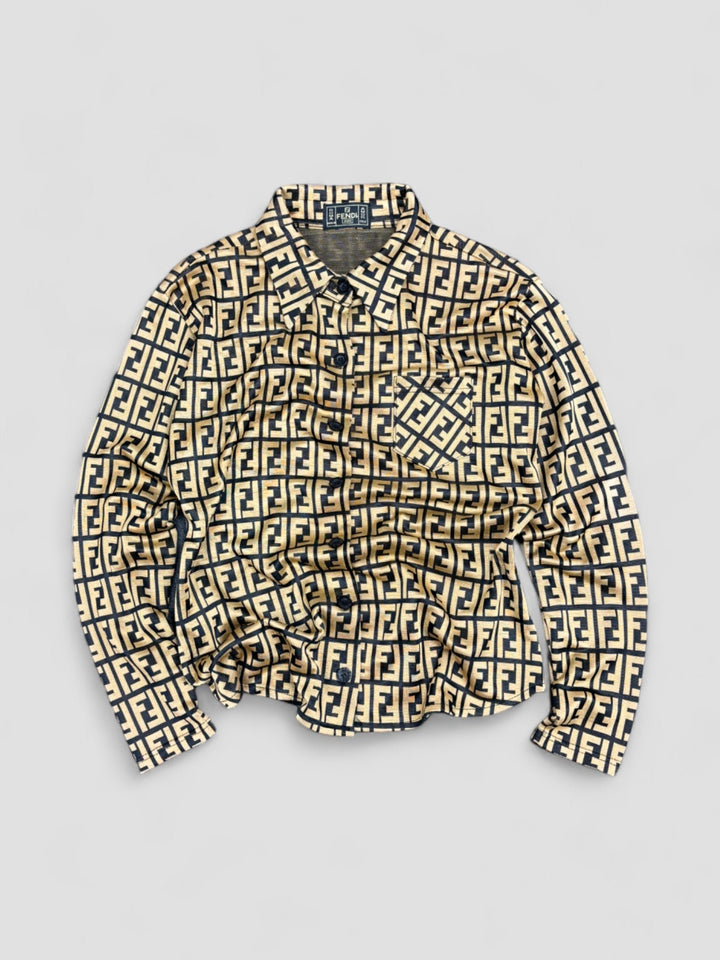 vintage fendi bluse gold frauen, second hand fendi women shirt golden