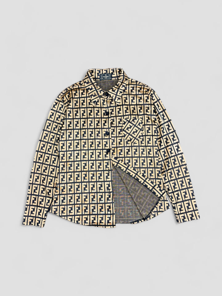 vintage fendi bluse gold frauen, second hand fendi women shirt golden