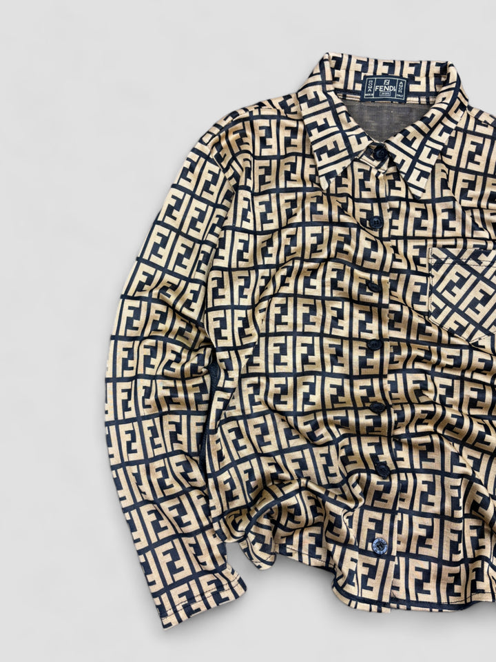 vintage fendi bluse gold frauen, second hand fendi women shirt golden