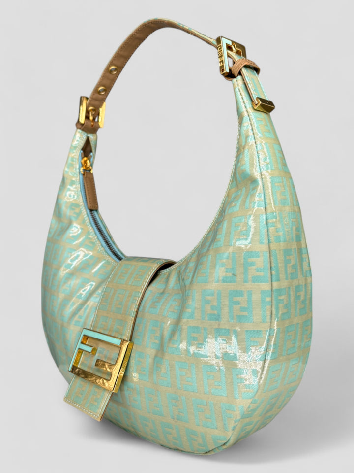 vintage fendi croissant mint monogram women bag, second hand fendi damen schultertasche