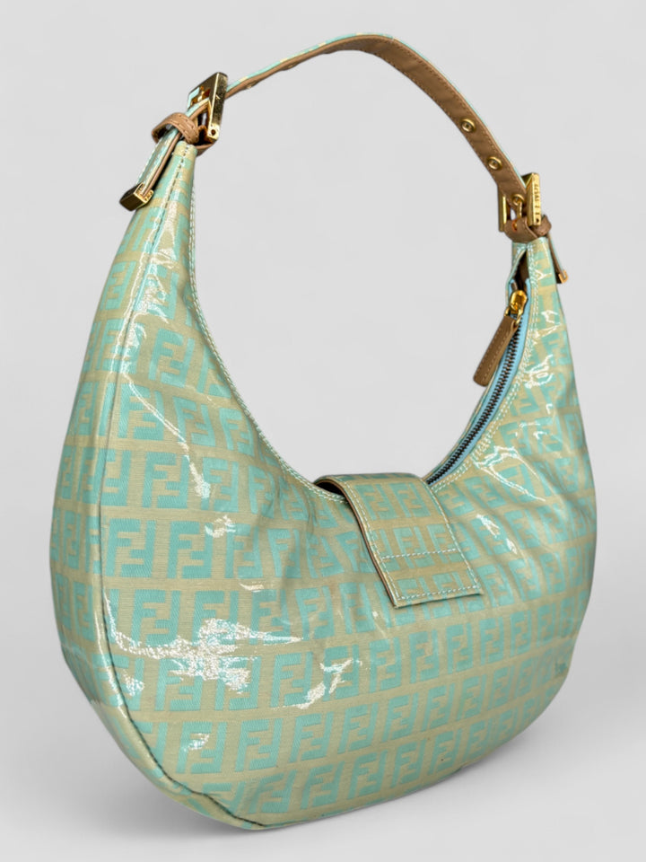 vintage fendi croissant mint monogram women bag, second hand fendi damen schultertasche