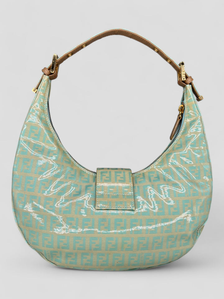 vintage fendi croissant mint monogram women bag, second hand fendi damen schultertasche